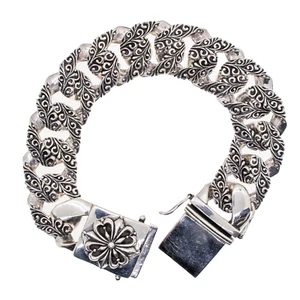 Heart Flower 925 sterling silver Bangle Knights Templar Gothic Celtic Biker - Picture 1 of 3