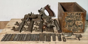 Stanley Rule & Level Co. No. 45 Combination Sweetheart Plane Box & Cutters - Picture 1 of 15