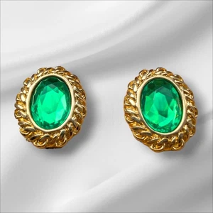 Vintage KJL Interchangeable Green Earrings Kenneth Jay Lane Faceted Magnetic - Picture 1 of 5