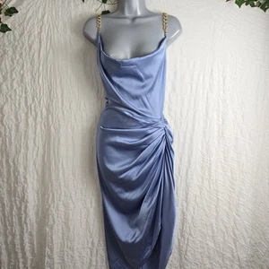 QUIZ size 16 Baby Blue Satin Ruched Gatheered Evening Occasion Dress - Picture 1 of 9