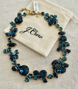 J Crew Blue Crystal Foliage Cluster Collar Statement Gold Chain Necklace NWT NEW - Picture 1 of 17