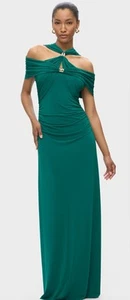 Herve Lager Elle Gown Off-Shoulder with Halter Neck Detail Pine Size Small NEW - Picture 1 of 5