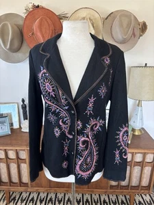 Chaqueta Bob Mackie Para Mujer S Negra Mezcla de Lana Arte Para Usar Boho Mod Retro - Imagen 1 de 12