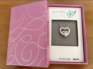 New in box Kohl’s Grandma Heart Pendant Necklace Fine Silver Plate Gift Box - Picture 1 of 2