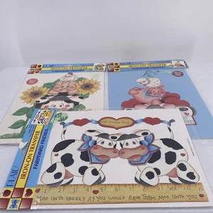 3 karierte Bügeltransfers Bauernhof Freunde Kühe Schweine Schafe Vogel Vintage - Bild 1 von 14