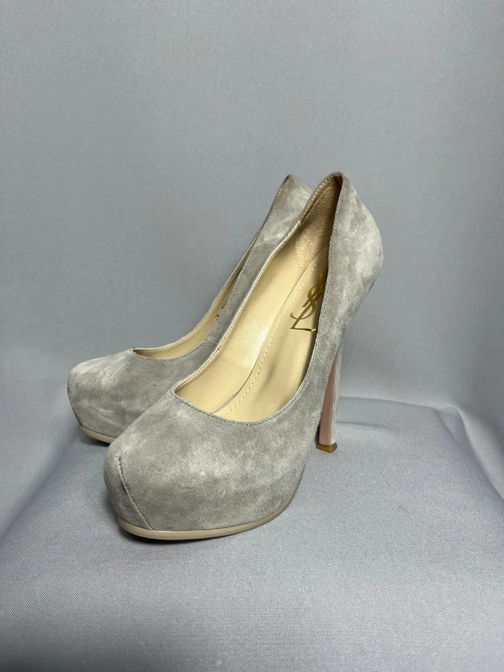 Yves Saint Laurent Tribute Tribtoo Gris Gamuza Plataforma YSL Talla 37 - Imagen 1 de 4