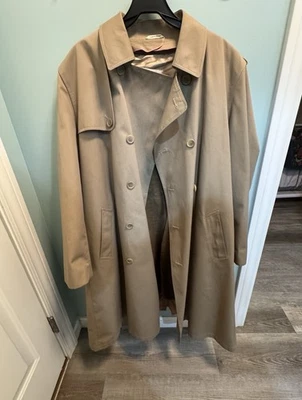 Vintage Oleg Cassini Mens Trench Coat XLg 46 Long Removable Liner Tan - Image 1 of 4