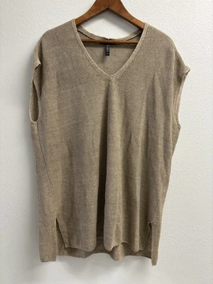 COLETE DE MALHA EILEEN FISHING FEMININO S/P SEM MANGAS BRONZEADO LINHO ORGÂNICO - Imagem 1 de 4