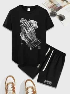 Men's Two Pieces Outfit,Graphic Print Short Sleeve T-shirt And Drawstring Shorts - Picture 1 of 8