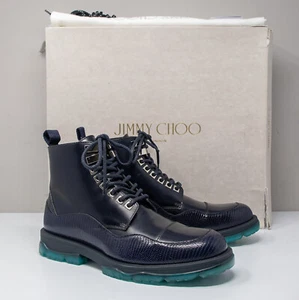 Jimmy Choo Baldwin Baldwyn Navy Lizard Print Leather Boots, Men' 9 US (42 EU) - Picture 1 of 8