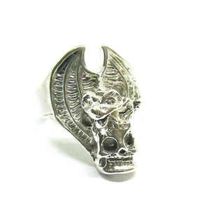 STERLING SILVER BIKER GOTHIC SKULL  & DRAGON RING #12G200397 - Picture 1 of 2