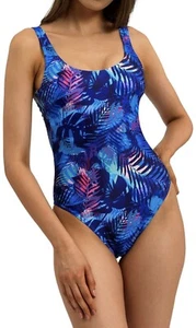 AVVA Bauchkontrolle einteilige Badeanzüge für Damen - blau tropisch, Größe Large - Bild 1 von 3
