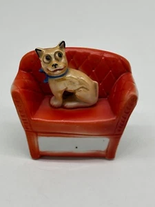 Vintage Porzellan Lusterware Hund auf Stuhl Figur Pin Kissen Japan - Bild 1 von 7