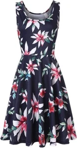 iHOT Womens Summer Sleeveless O Neck Floral Cocktail Dress Party Beach Dress - Picture 1 of 8