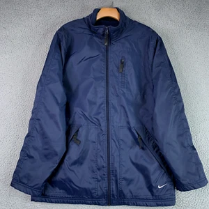 Vintage Nike Jacket Mens Medium Blue Navy Fleece Lined Windbreaker Gray Tag Y2K - Picture 1 of 13