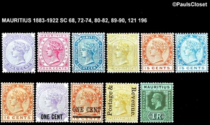 MAURICIO 1883-1922 SC 68 72-74 80-82 89-90 121 196 COMO NUEVO 11 SELLOS F/VF - Imagen 1 de 2