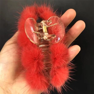 Women's Cute Real Mink Fur Hair Clip Hair Claw Bobby Pin Hairpin W Pompom Ball - Picture 1 of 7