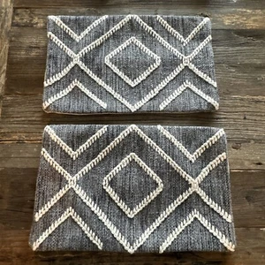 2 HANDWOVEN MÉLANGE FLATWEAVE DIAMOND LUMBAR PILLOW COVERS RESTORATION HARDWARE - Picture 1 of 6