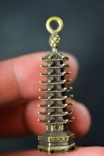 Chinese Collection Brass Bronze Copper Stupa Pagoda Tower Pendant Statue