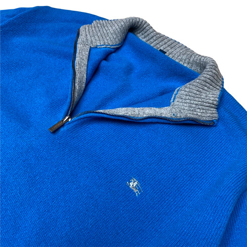 Burberry London Felpa Maglione Quarto Zip Lana Uomo Blu Grigio XL