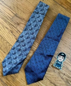 2 VTG ROBERT TALBOTT STUDIO SILK NECK TIE BLUE GEOMETRIC ABSTRACT PRINT ITALY - Picture 1 of 4