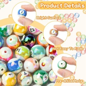 30Pcs 16mm Resin Round Table Ball Beads w/ Number for DIY Keychain Pens Jewelry - Picture 1 of 6