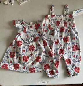 NEW Carter’s Girl’s Romper & Dress Set size 3 months Red White Blue Flowers - Picture 1 of 10