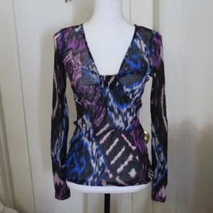 Karen Kane Women's Sheer Animal Print Mesh Top Large Bodycon Whimsy Ruched Chest - Picture 1 of 9