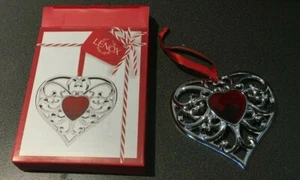 Lenox Gemmed Herz Ornament Silber Rot Herz - Bild 1 von 2