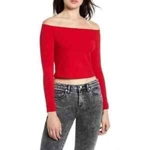 BP Women's Red Fitted Off the Shoulder Long Sleeve Top Medium Nordstrom NWT