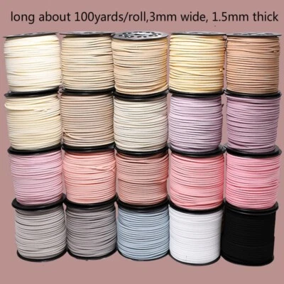 100 Yards Faux Suede Leather Jewelry Cord Flat Strap Velvet Lace Thread DIY - Image 1 of 4