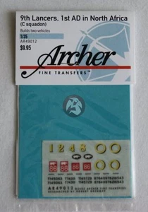 Archer 1/48 9th Lancers, 1st A.D. North Africa (C Sq.) Sherman Markings AR49012 - Picture 1 of 1