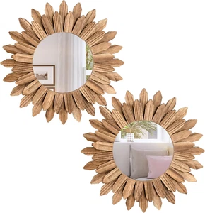 Boho Wall Decor Mirror 2 Pack Rustic Wood Mirror 12 Inch Boho Mirror Home Decor - Picture 1 of 8