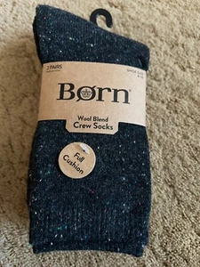 Born Womens Cotton Blend Crew Socks Shoe Size 4-10 Black White 2 Pack - Picture 1 of 5
