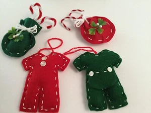 4 Handmade Ornaments Union Suit Red Green Felt Christmas Gift Candy Canes IWCA - Picture 1 of 6