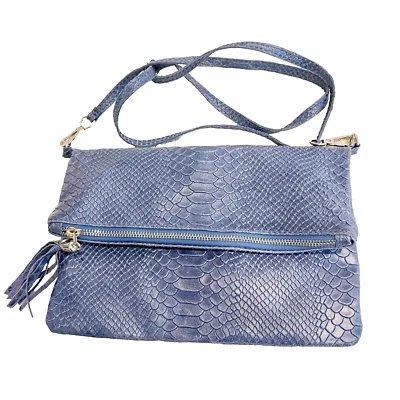 Vimoda Paris Blue Crossbody Purse Leather Woman S 10.5x7.25" Italy Foldover Chic - Photo 1/4