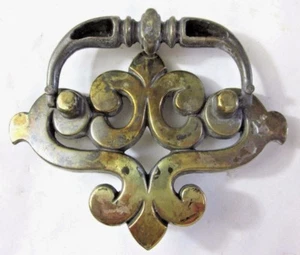 Drawer 1930 Drop Bail B149 Pull Handle French Lily Aged Brass 1-3/4" Centers Vtg - Picture 1 of 6