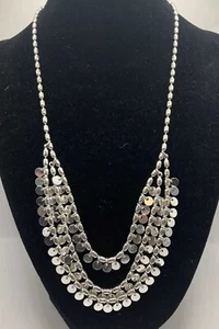 Silver Tone Mirrored Disc Reflecting Pendants Drop Necklace - Picture 1 of 7