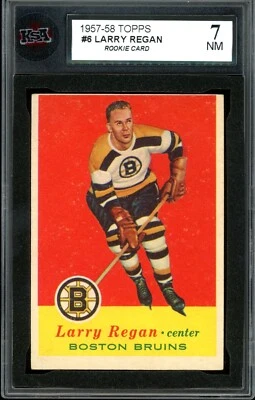 1957-58 TOPPS HOCKEY NHL #6 Larry Regan Rookie KSA 7 NM Boston Bruins RC Card - Image 1 of 2
