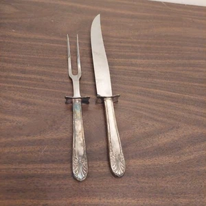 Vintage silver plate And Stainless Steel meat carving set knife fork Ornate - Picture 1 of 9