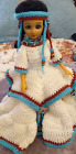 16" Native American Indian Girl Doll Handmade Crochet Large Dress Beads Vintage