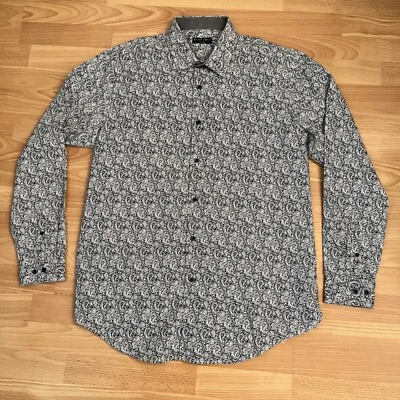 BLUE INC  Men's  Paisley Button Front Shirt Size XL Black/White Long Sleeves - Image 1 of 4