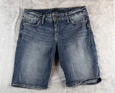 Pantalones cortos vaqueros plateados para mujer 28 azul Elyse Bermuda 9" entrepierna Foto 1 de 4
