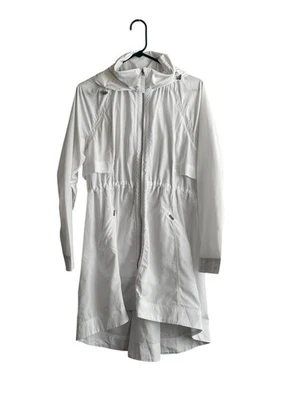 Chaqueta de lluvia Athleta para mujer blanca goteo manga larga con capucha talla mediana Foto 1 de 4