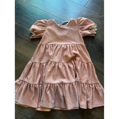 Isabella Chloe девочек розового золота блестящий ярусный платье размер 6 Puff рукав вечеринки - Изображение 1 из 3