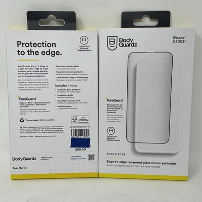 BodyGuardz Pure 2 Edge Antibacterial Glass Screen Protector for iPhone 15 Plus - Image 1 of 4