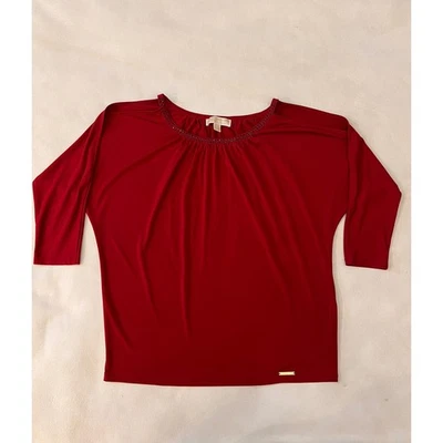 Top Dolman Michael Kors Rojo Escote Adornado Manga 3/4 Para Mujer M Nuevo Sin Etiquetas Foto 1 de 4