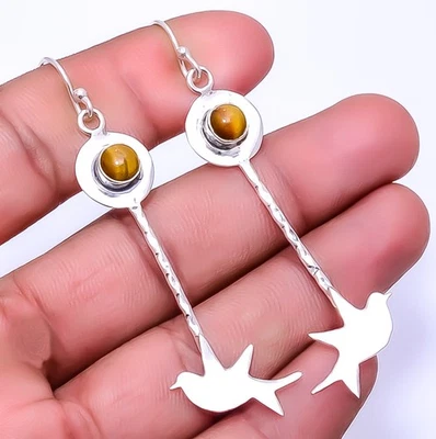 Серьги-летающие птицы серебро 925 пробы Южная Африка желтый тигровый глаз 2,89 дюйма E1 - Изображение 1 из 4