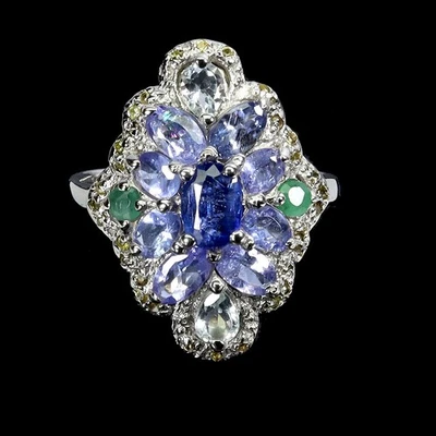 Кольцо из стерлингового серебра 925 пробы с овальным изумрудом кианитом сапфиром ювелирное изделие размер 8,5 - Изображение 1 из 4