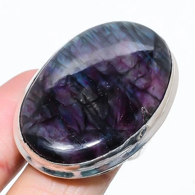 Anillo de joyería de regalo de plata de ley 925 con piedras preciosas de labradorita púrpura talla 8 V735 Foto 1 de 3